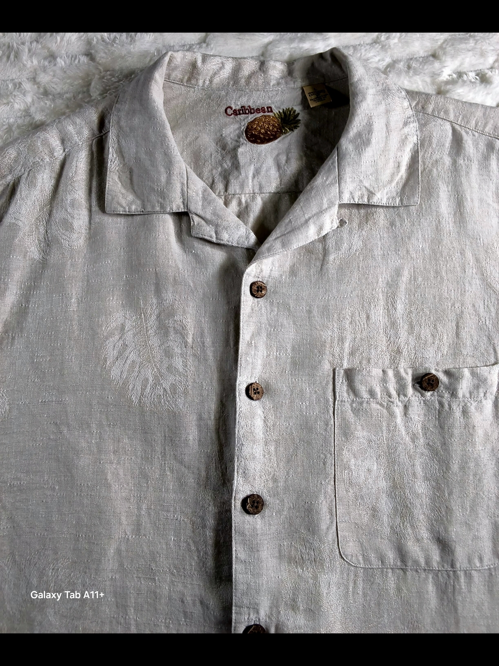 Caribbean Men's Cream Color Short-Sleeve Shirt with Chest Pocket 100% LINEN sz L